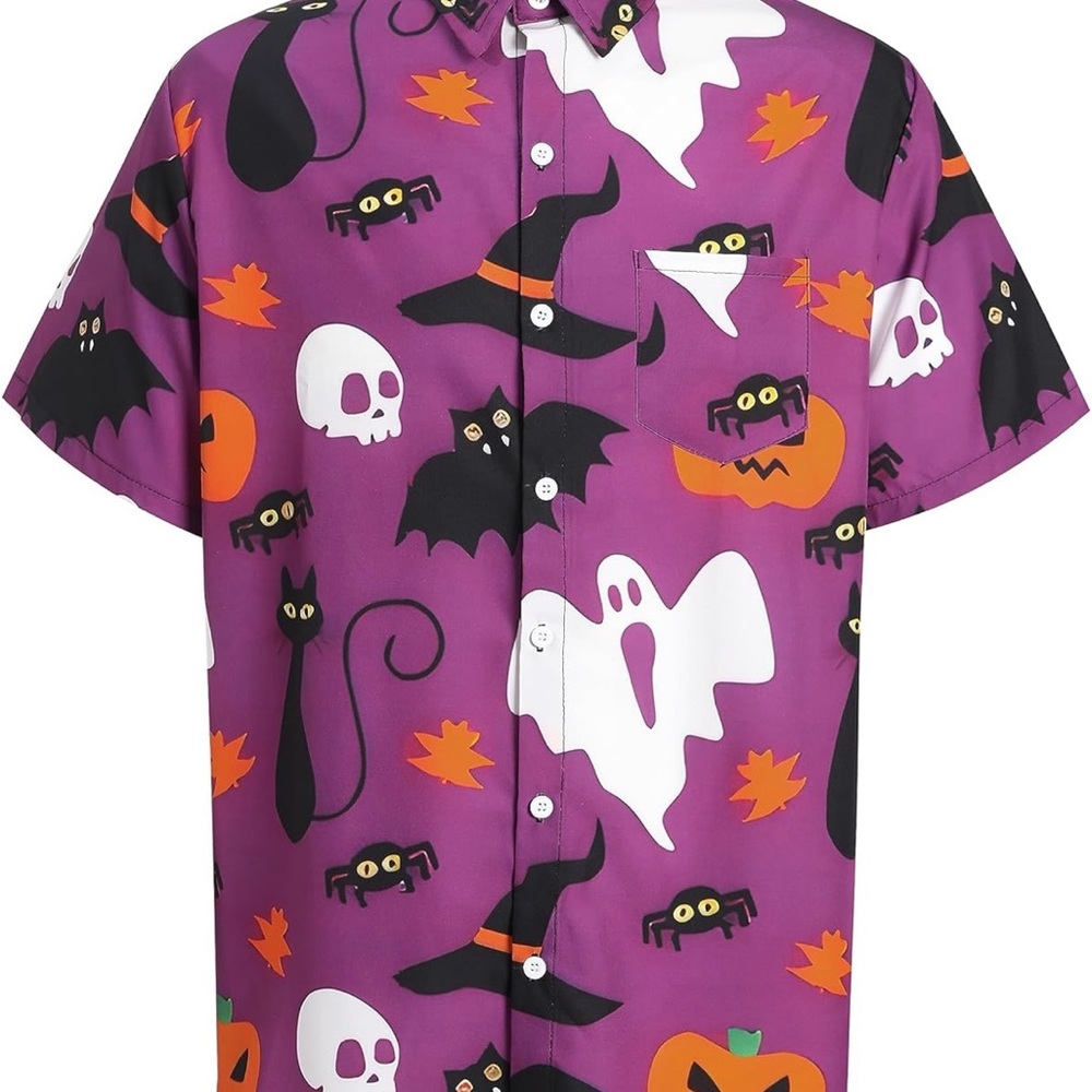 Halloween Themed Purple Button-Up Shirt